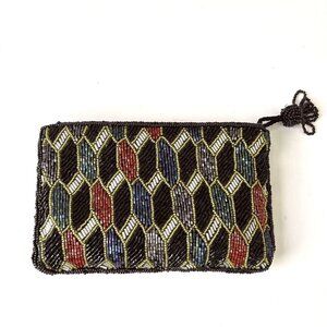 Vtg Bechamel Glass Beaded Makeup Mini Bag Geometric‎ 80s Glam Pouch